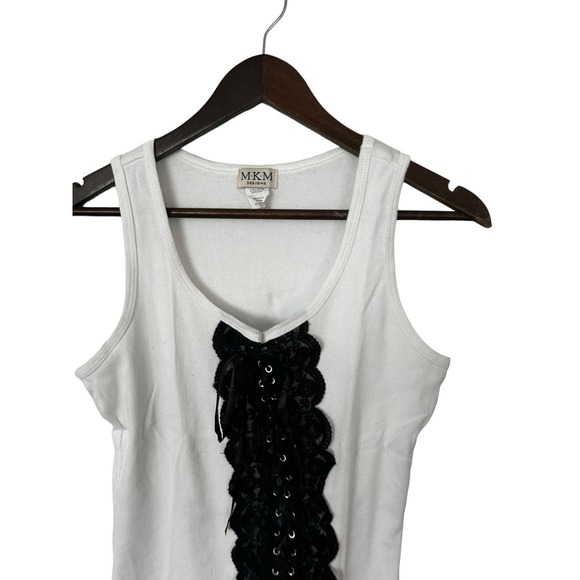 MKM Designs‎ sz 2X Y2k ribbed corset front tank top black lace juniors womens - Picture 2 of 3